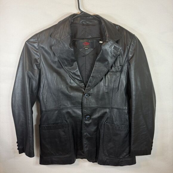 Fantastic International Leather Jacket Size 44 Black 1970s Vintage - Picture 1 of 3